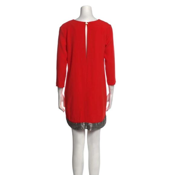 Sandro Paris Red Crepe Sheath Dress Long Sleeve Metallic Hem Size 2  (U.S. 6) - Picture 2 of 6